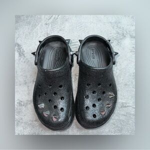 Crocs Classic Bae Glitter Stud platform Clog Women's size 5  Black Rare!!!